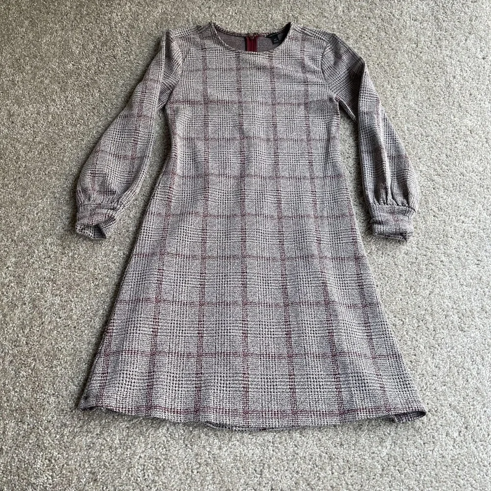 Ann Taylor Dress Womens XXS Gray Plaid Long Sleeve Tweed Shift Short Office